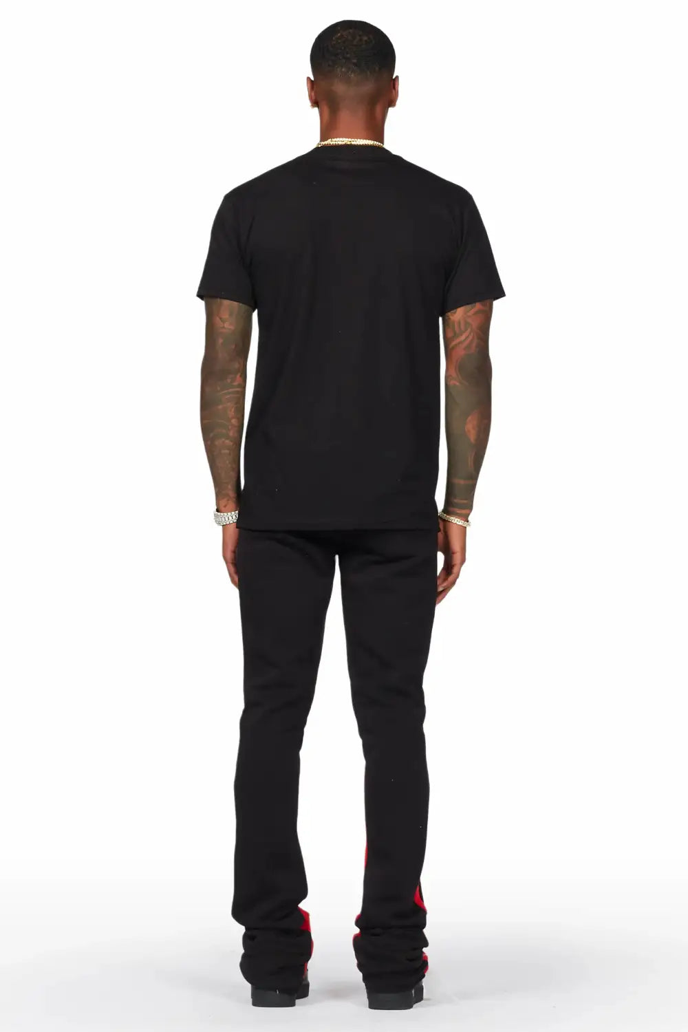 Raffer Black T-Shirt/Stacked Flare Pant Set (2-Piece)