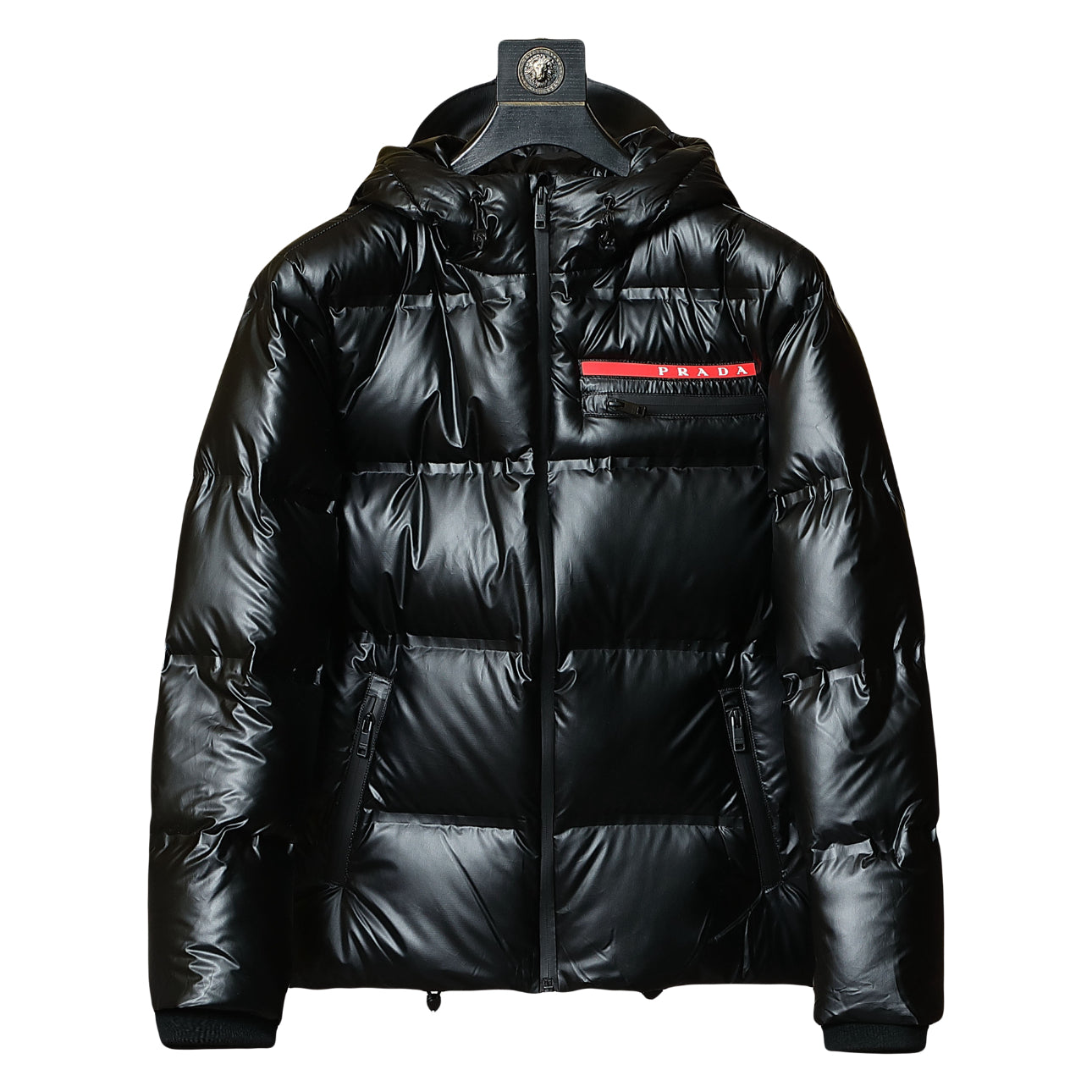 Men's Puffer Jacket with Red Line - Warm Insulated Jacket for Cold Weather