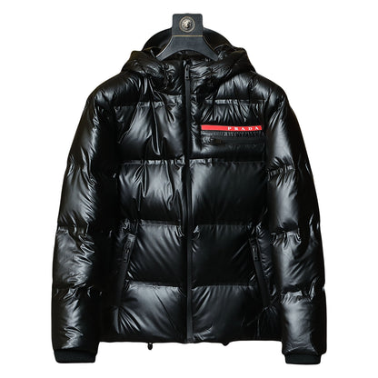 Men's Puffer Jacket with Red Line - Warm Insulated Jacket for Cold Weather