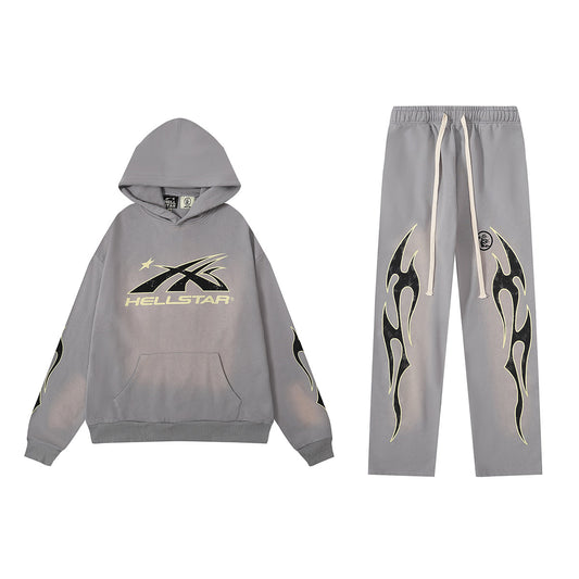 Hellstar Faded Grey Hoodie/Pants With Yellow Logo (2-Piece)