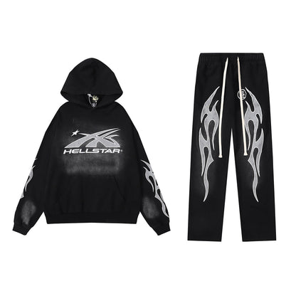 Hellstar Faded Black Hoodie/Pants With Grey Logo (2-Piece)