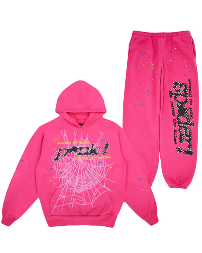 Sp5der P*nk Web Pink Hoodie/Pants (2-Piece)