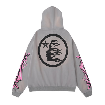 Hellstar Faded Grey Hoodie/Pants With Pink Logo (2-Piece)