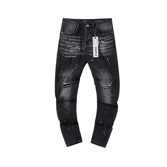 Purple Brand Men's Ripped Faded Black Repair Jeans #11