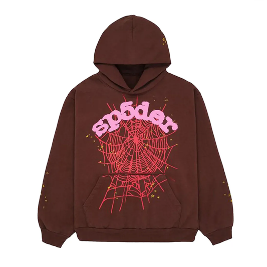 Sp5der Web Logo Hoodie Brown
