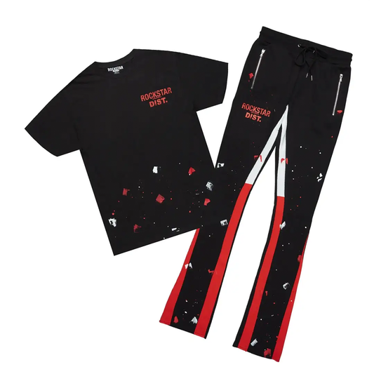 Raffer Black T-Shirt/Stacked Flare Pant Set (2-Piece)