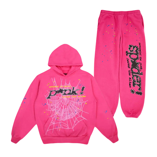 Sp5der P*nk Web Pink Hoodie/Pants (2-Piece)