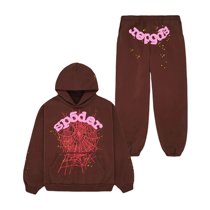 Sp5der Web Logo Brown Hoodie/Pants (2-Piece)