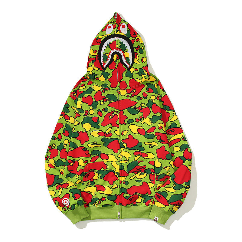 Classic Camo Designer Shark Full Zip Up Unisex Y2K Style Streetwear Made with High-Quality Material