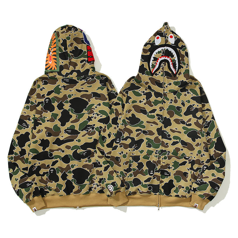 Classic Camo Designer Shark Full Zip Up Unisex Y2K Style Streetwear Made with High-Quality Material